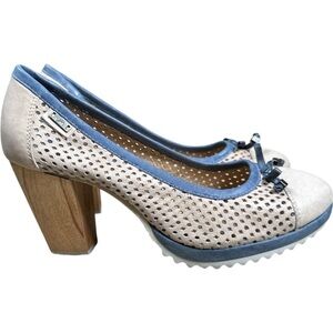 Velez Elegant Beige and Blue Women's Leather Heels Size 39 New